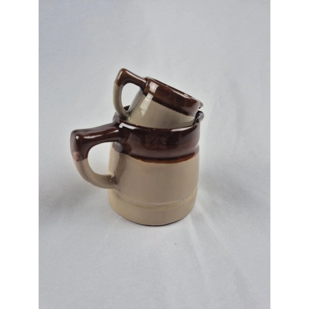 Vintage Stoneware Measuring Cup Set 1 Cup & 1/4 Cup Brown Tan Ceramic Pitchers